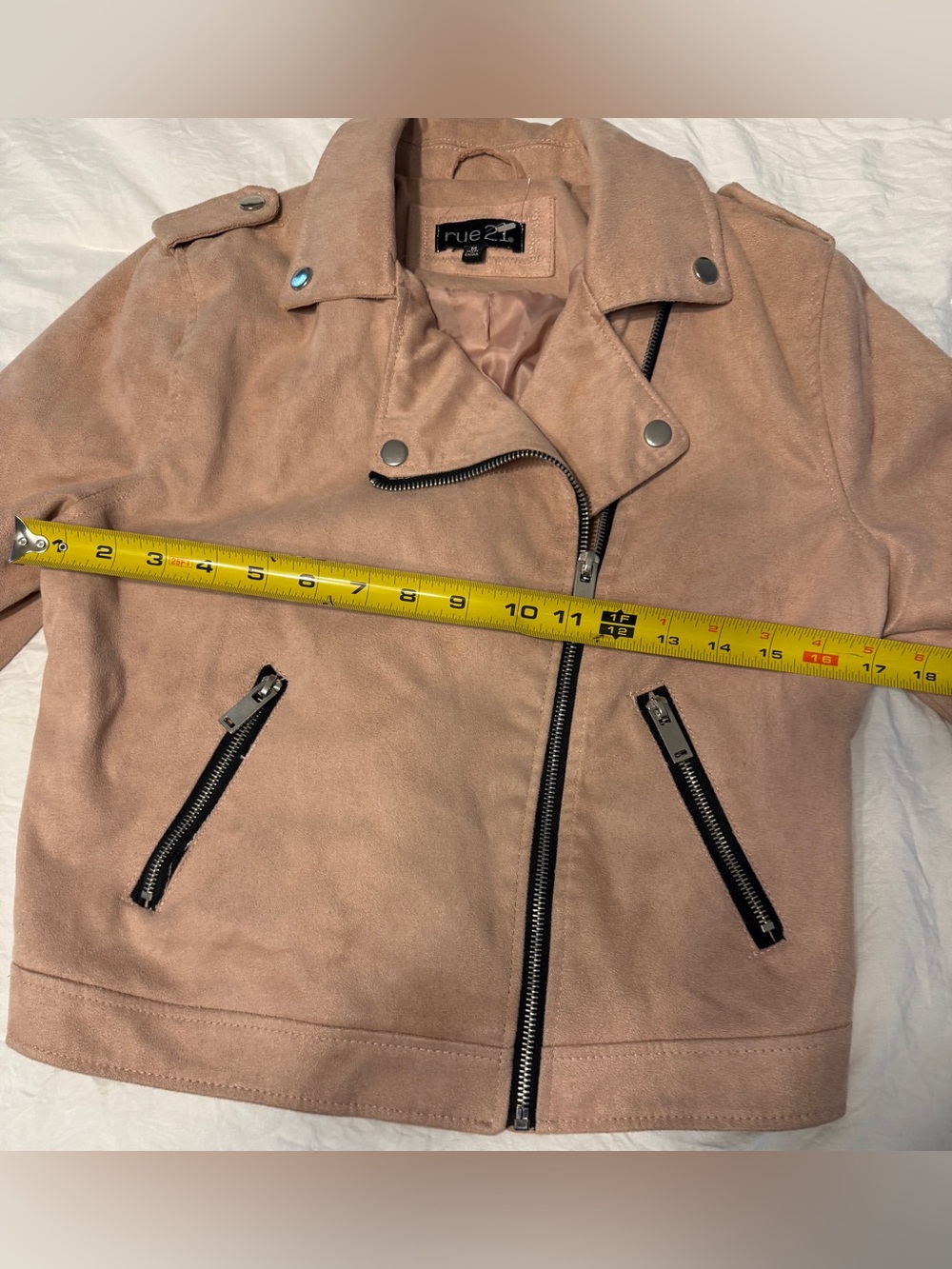 rue21 Womens Faux Suede Moto Jacket Blush Pink Crop Biker Motorcycle Medium Zip - Picture 16 of 16